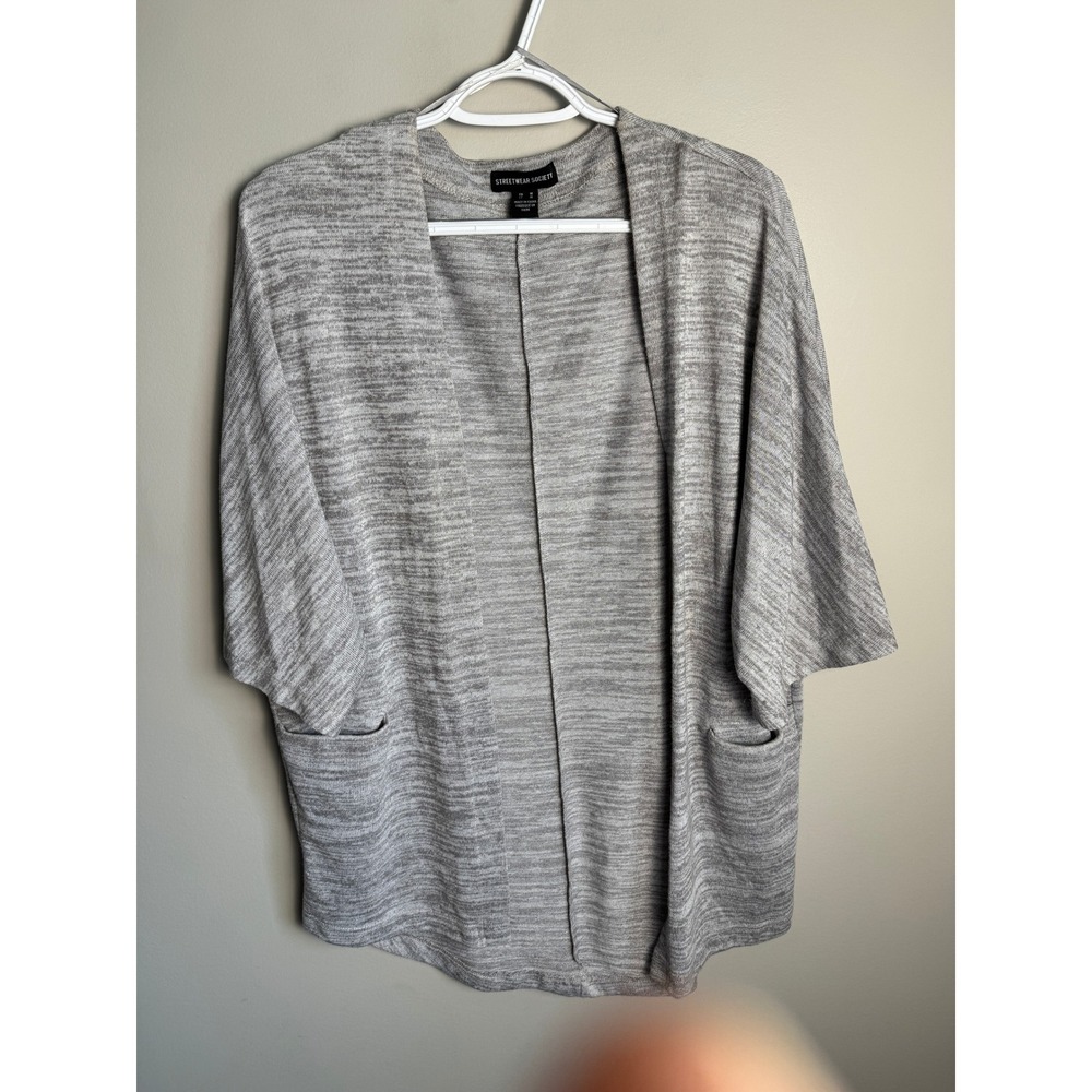 Streetwear Society Womens Heathered Grey Cardigan M Open Front Pockets Casual